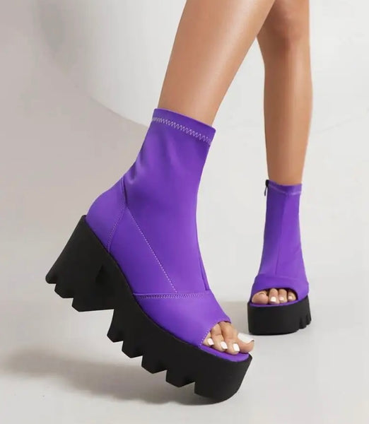 Women Open Toe Platform Fashion Side Zipper Ankle Boots