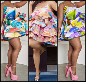Women Printed Ruffled Sexy Sleeveless Dress