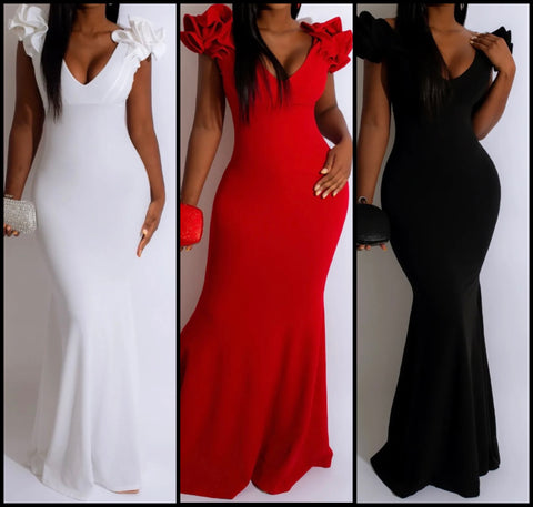 Women Sexy Solid Color Floral Short Sleeve Maxi Dress