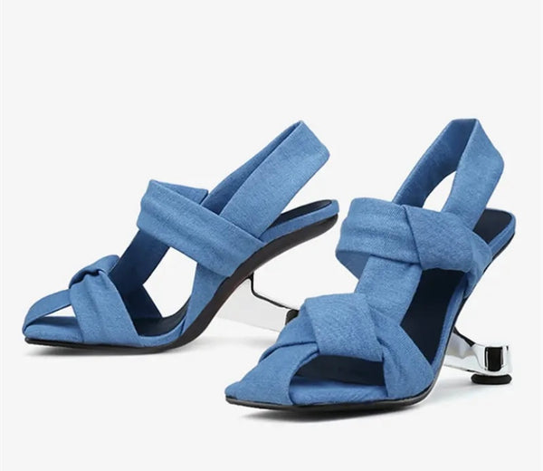 Women Fashion Silver Metal Heel Sandals