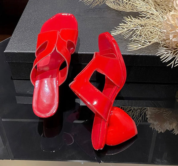Women Open Toe PU Fashion Heart Heel Sandals