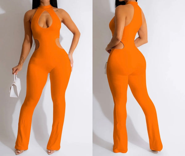 Women Solid Color Sexy Sleeveless Cut Out Jumpsuit