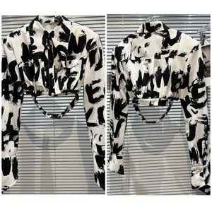 Women Fashion Full Sleeve B&W Letter Print Crop Top