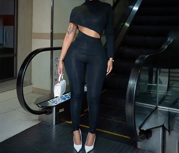 Women Black Fashion Cut Out One Shoulder Jumpsuit