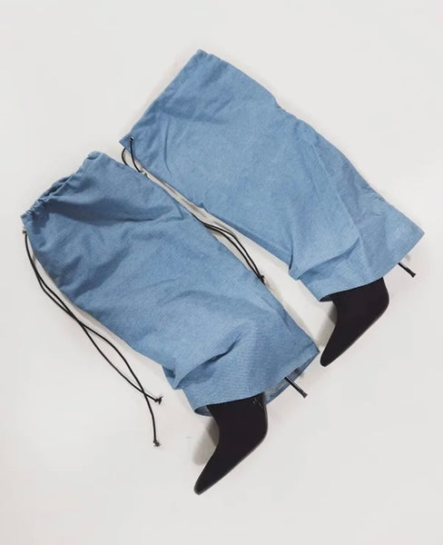 Women Fashion Denim Patchwork Drawstring Boots