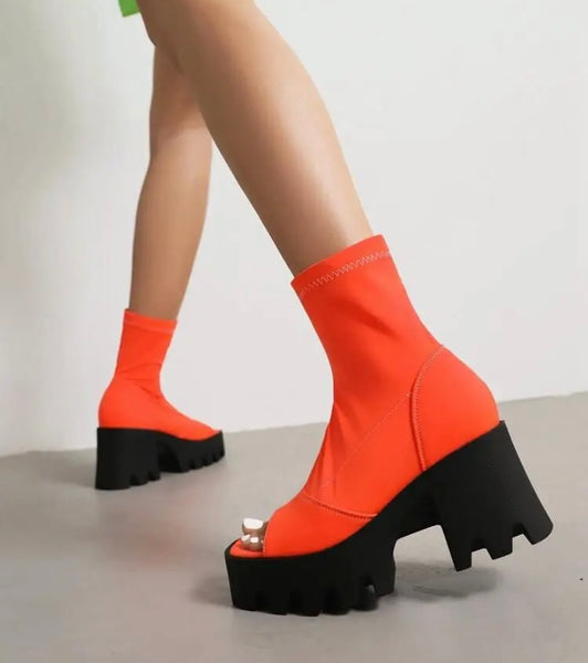 Women Open Toe Platform Fashion Side Zipper Ankle Boots