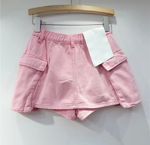 Women Solid Color Fashion Side Pocket Denim Shorts