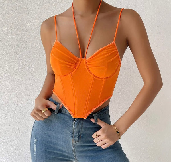 Women Solid Color Halter Sleeveless Crop Top