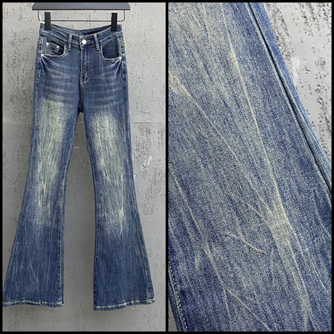 Women Fashion Stone Washed Wide Leg Denim Pants