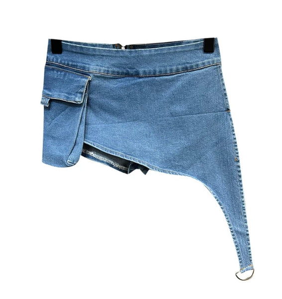Women Asymmetrical Fashion Side Pocket Denim Wrap Shorts