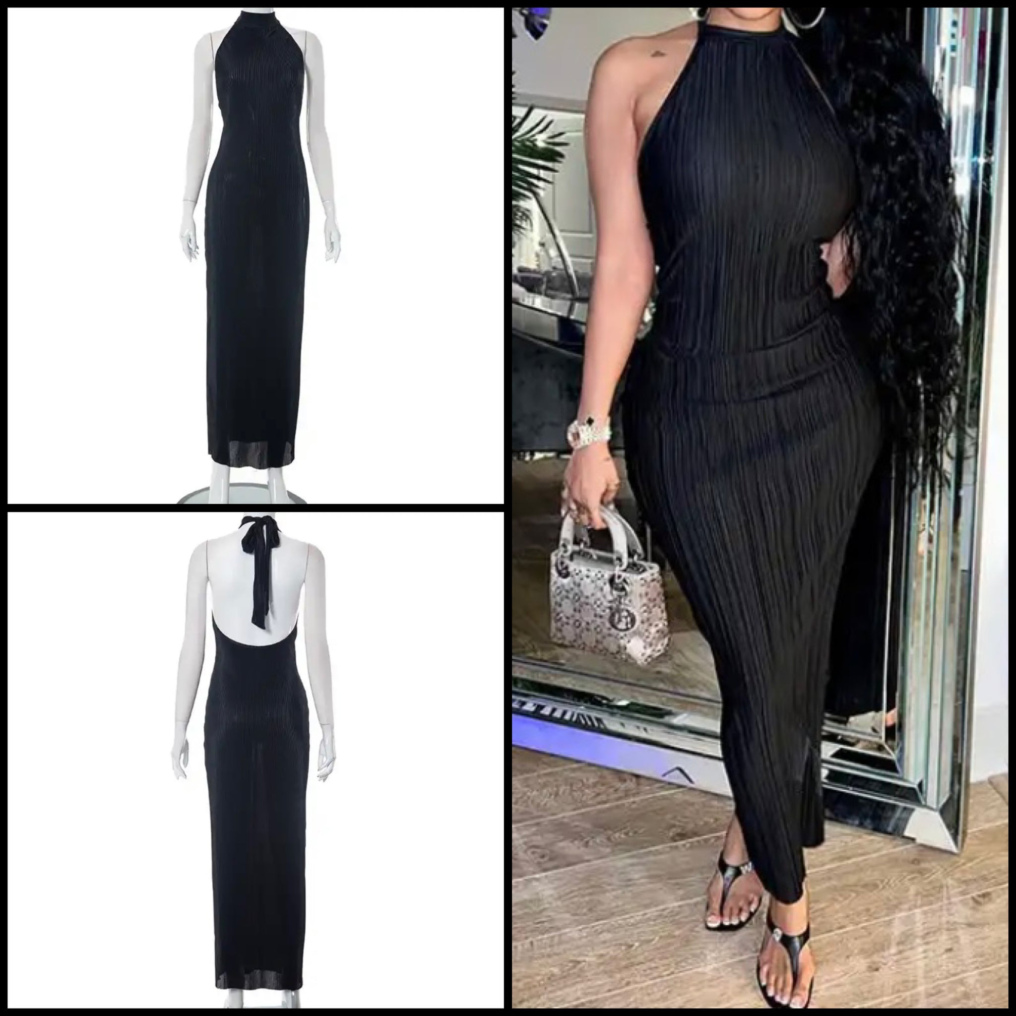 Women Black Sexy Halter Maxi Dress