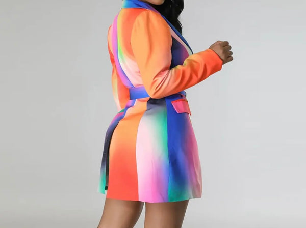 Women Rainbow Fashion Full Sleeve Blazer Dress