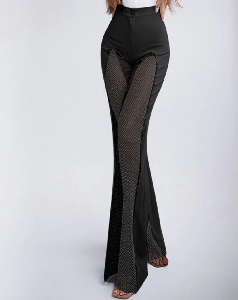 Women Fashion Wide Leg Mesh Patchwork Pants