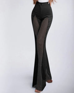 Women Fashion Wide Leg Mesh Patchwork Pants