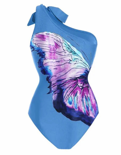 Women Blue Butterfly Sexy Swimsuit Cover Up Set
