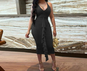 Women Sleeveless Ruffled Asymmetrical Sexy Dress