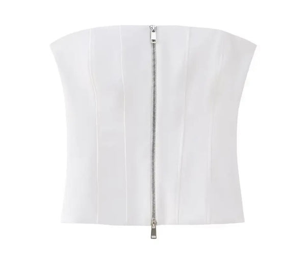 Women White Fashion Double Zipper Tube Top