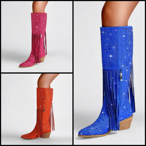 Women Bling Tassel Fashion Western Boots