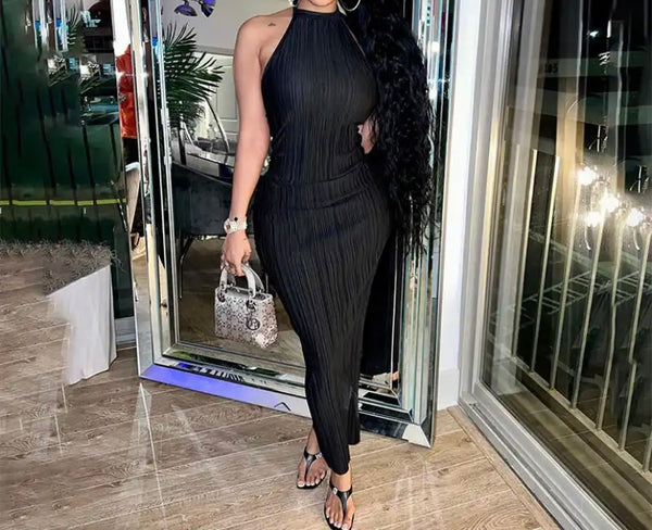 Women Black Sexy Halter Maxi Dress