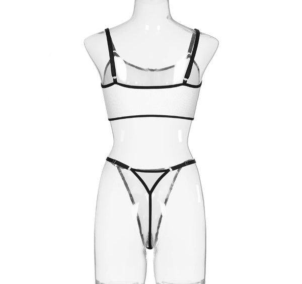 Women Sexy B&W Ribbed G-String Lingerie