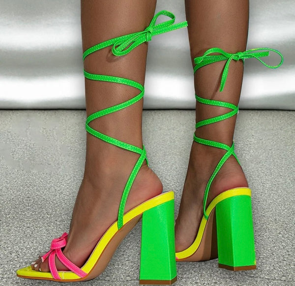 Women Bow Open Toe Fashion Lace Up Sandals