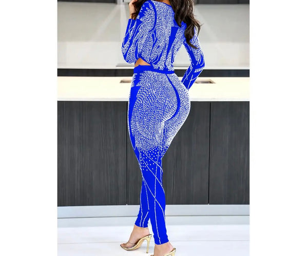 Women Bling Full Sleeve Two Piece Mesh Sexy Pant Set