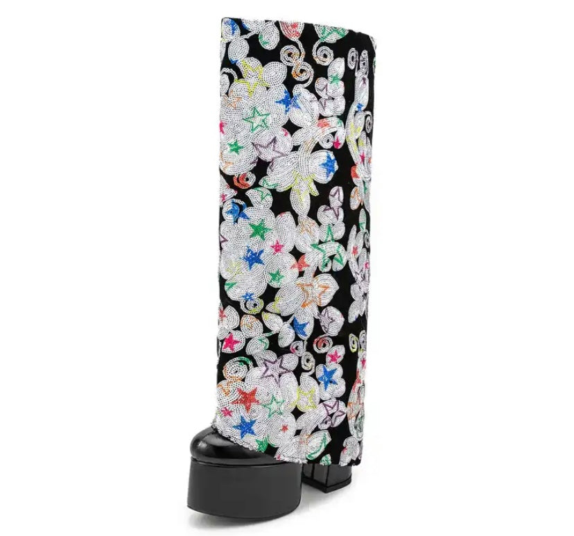 Women Platform Printed Fashion Knee High Boots