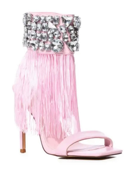 Women Open Toe Crystal Tassel Fashion High Heel Sandals