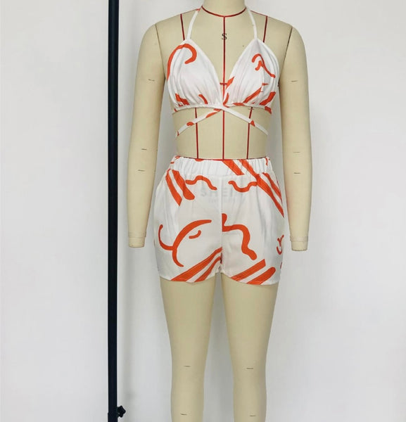 Women Printed Sexy Fashion Three Piece Short Set