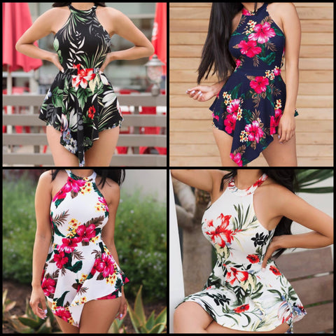 Women Sleeveless Floral Asymmetrical Sexy Romper