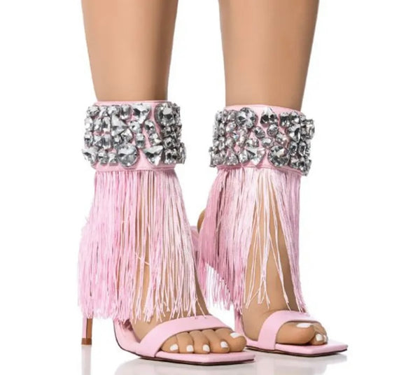 Women Open Toe Crystal Tassel Fashion High Heel Sandals