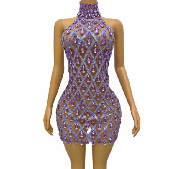 Women Sexy Sleeveless Beaded Crystal Dress