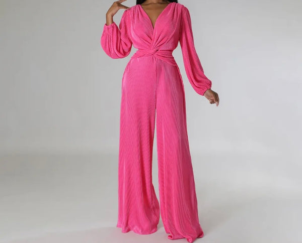 Women Full Sleeve Solid Color Fashion Wide Leg Jumpsuit