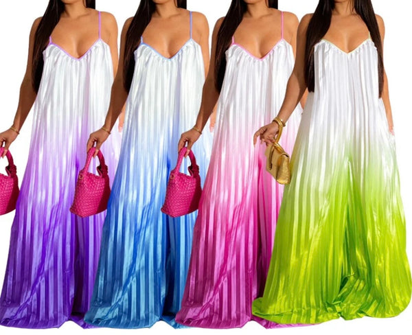 Women Sleeveless Gradient Fashion Wide Leg Jumpsuit