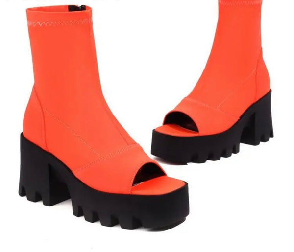 Women Open Toe Platform Fashion Side Zipper Ankle Boots