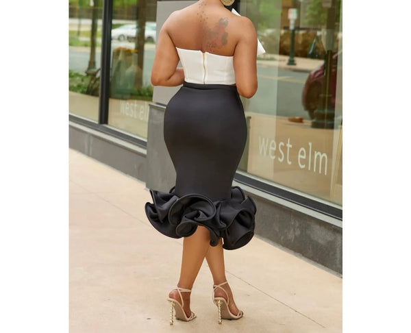 Women Sexy Bow Crop Two Piece Ruffled Skirt Set