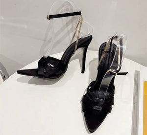 Women Pointed Toe High Heel Chain Ankle Strap Sandals