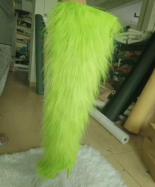 Women Fashion Faux Fur Over The Knee Boots
