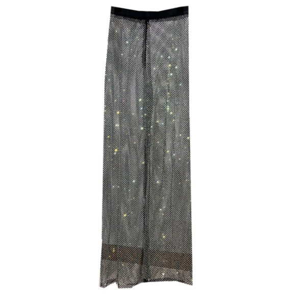 Women Fashion Rhinestone Mesh Pants