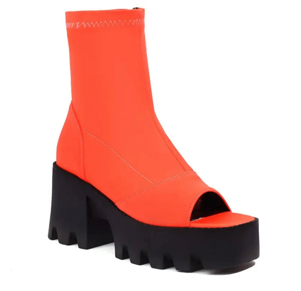 Women Open Toe Platform Fashion Side Zipper Ankle Boots