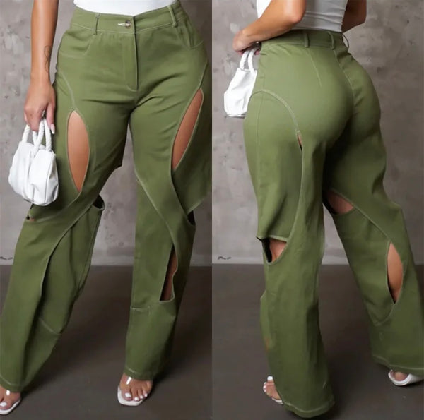 Women Hollow Out Fashion High Waisted Pants