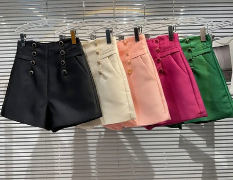 Women High Waisted Button Fashion Shorts