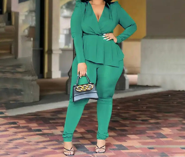 Women Fashion Full Sleeve Asymmetrical Two Piece Pant Set