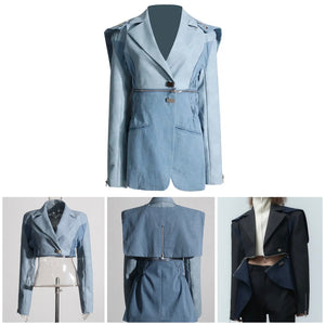 Women Fashion Full Sleeve Zipper Detachable Blazer Jacket