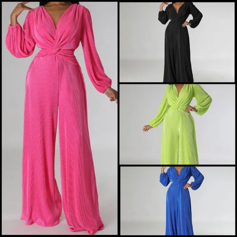 Women Full Sleeve Solid Color Fashion Wide Leg Jumpsuit