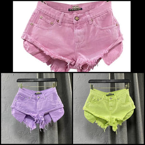 Women Fashion Fringe Color Denim Shorts