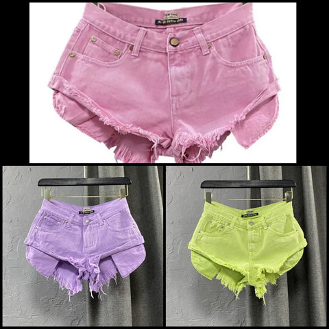 Women Fashion Fringe Color Denim Shorts
