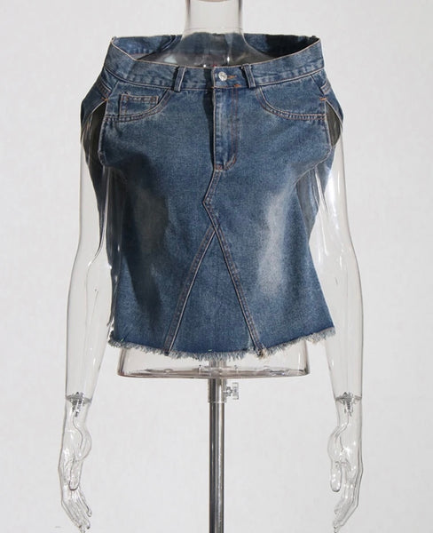 Women Fashion Sleeveless Denim Two Piece Pant Set