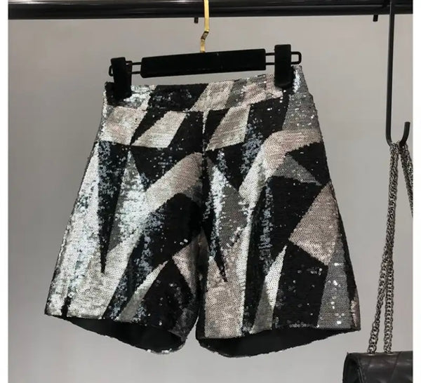 Women Sequins Color Patchwork Fashion Shorts