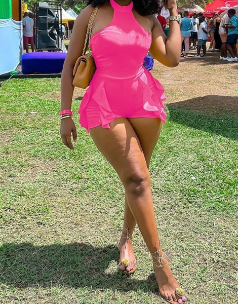 Women Sexy Sleeveless Ruffled Solid Color Romper